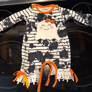 Cute Ghost Baby Onesie with Orange Accents